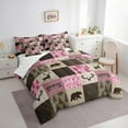 thumbnail image 3 of Castle Fairy Hunting Deer Bear 7 Pieces Bedding Comforter Set,Rustic Plaid Full Bedding Set Lightweight,Brown Pink Fitted Sheet Flat Sheet,Microfiber Animal Bedroom Decor, 3 of 8