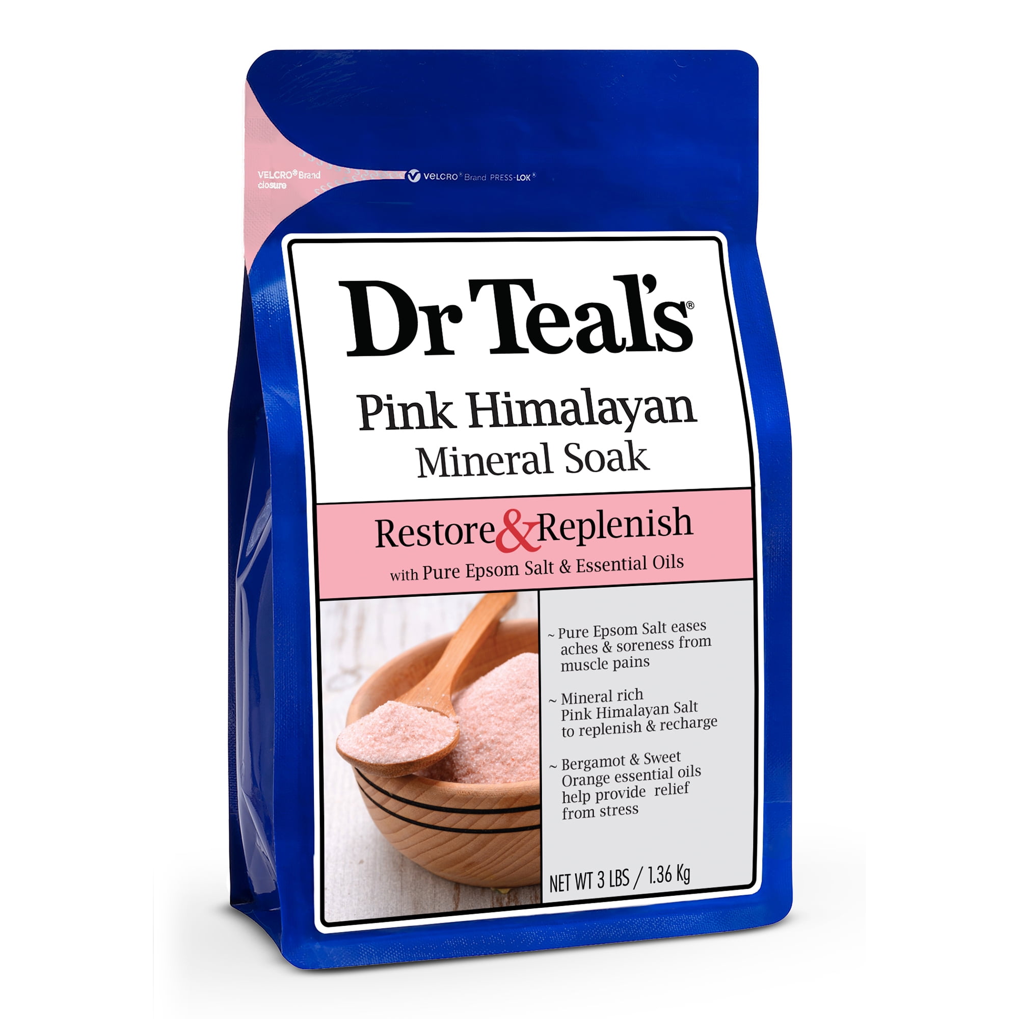 Dr Teal's Pink Himalayan Mineral Soak, Restore & Replenish with Pure Epsom Salt, 3lbs