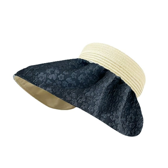 58-60cm hat circumference sunscreen hat female summer big brim covering face seersucker empty top hat anti-ultraviolet sun hat - black