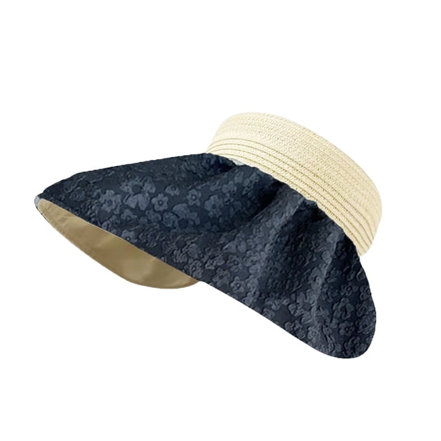 Sombrero de verano para mujer, de 58 a 60 cm de circunferencia, con protección solar, de ala grande que cubre la cara, de seersucker, sombrero de copa vacío, sombrero para el sol anti-ultravioleta