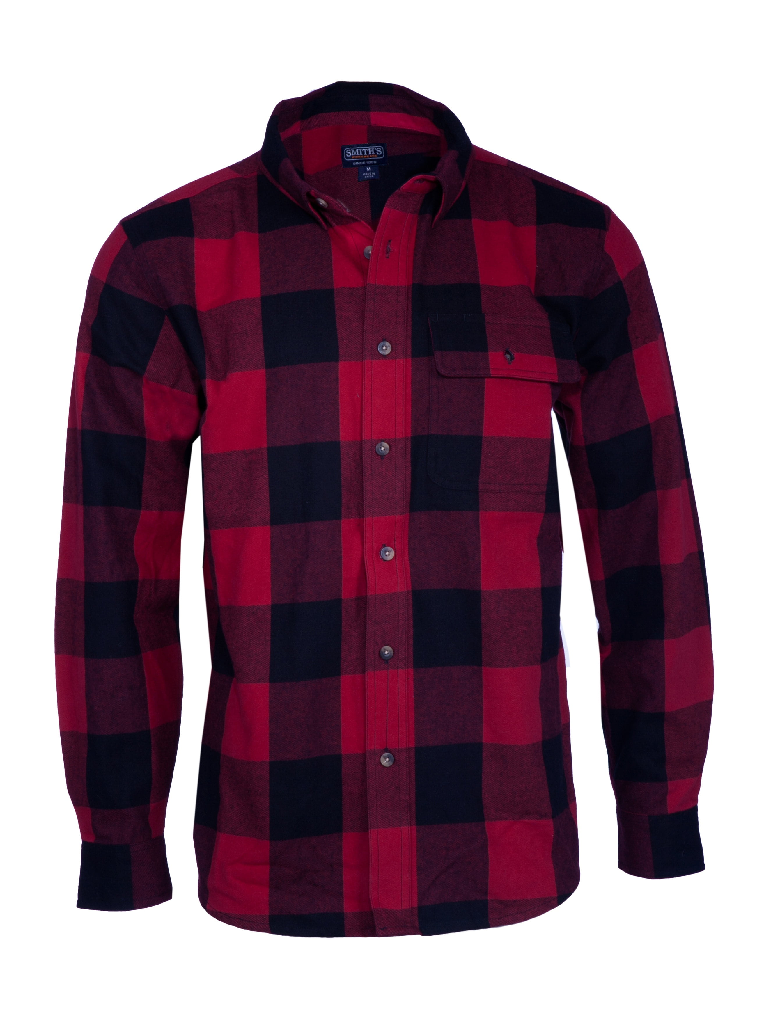 Long Sleeve Buffalo Plaid one pocket Flannel Button-up Shirt - Walmart.com