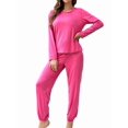 thumbnail image 3 of Conjunto de Pijama de 2 Piezas para Mujer, Camiseta y Pantalón Lisos, Suave y Elástico. Rosa Roja S, 3 of 9