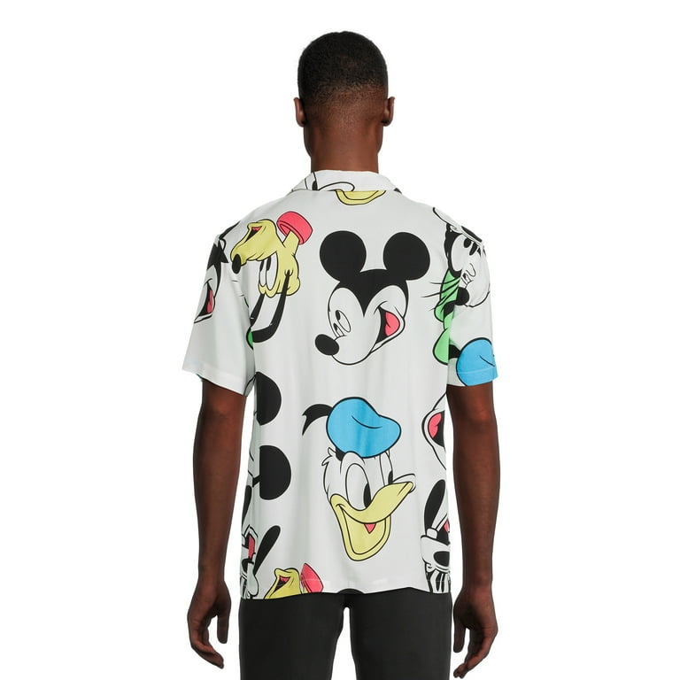 Disney Mickey Men's Oversized Faces Graphic Button Up Shirt, Size