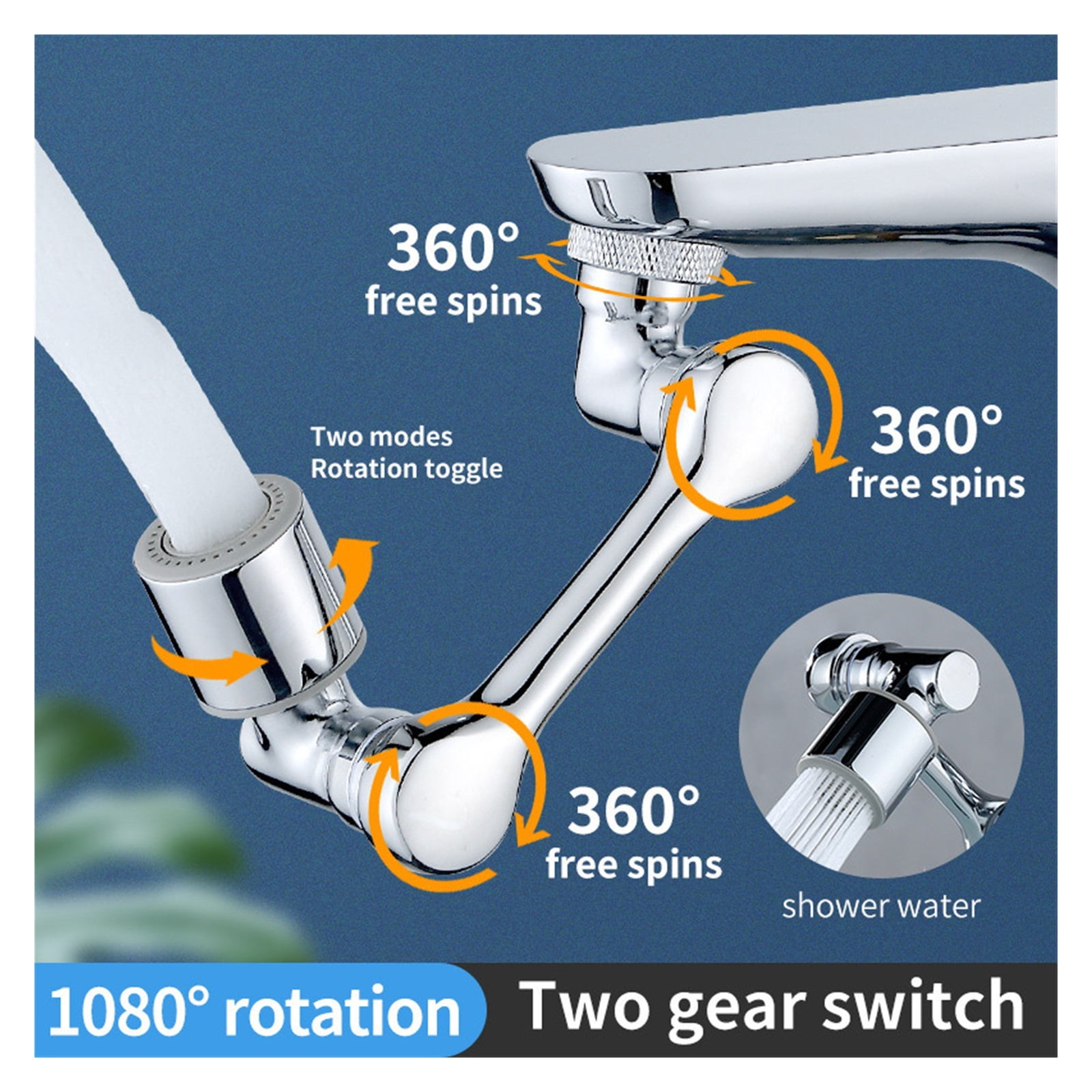 1080° Rotation Faucet Aerator Splash Dual Mode Kitchen Tap Extend Water Nozzle Faucet 22/24mm Adaptor Faucet Bubbler Robotic Arm ,Easy to Install