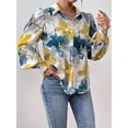 thumbnail image 5 of Women'S Floral Dressy Casual V Neck Button Down Shirts Lantern Long Sleeve Boho Chiffon Fall Tops Blue & Yellow S, 5 of 8