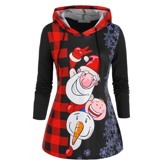 Más el tamaño de copo de nieve de Navidad con capucha de Santa Claus tela escocesa Rosegal Mangas largas de talla grande