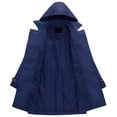 thumbnail image 3 of Chrisuno Long Trench Coat with Hood Rain Coats for Women Double Breasted Windproof Classic Lapel Slim Overcoat Belt Navy Blue M, 3 of 5