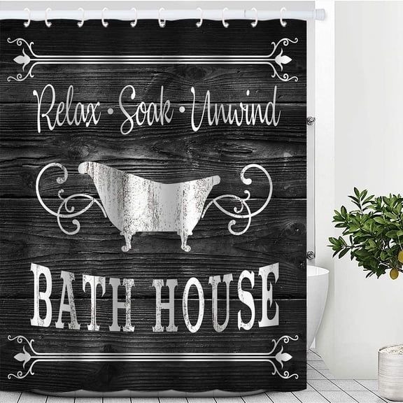 Cute Farmhouse Bathroom Rules Fabric Shower Curtain Inspirational Quote Waterproof Bath Curtain Sets with 12 Hooks for Bathroom Decor (72X72 inch,Black)