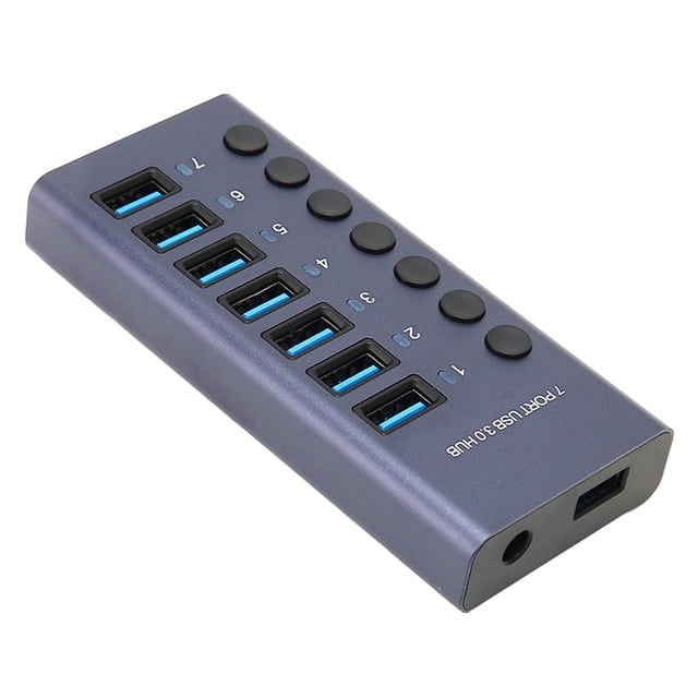Hub USB 3.0 de 7 puertos, 5 Gbps, 5 V, 2,4 A, 36 W, interruptor individual, indicador LED, estación de acoplamiento USB 3.0 para PC, teléfono, enchufe estadounidense de 100 a 240 V