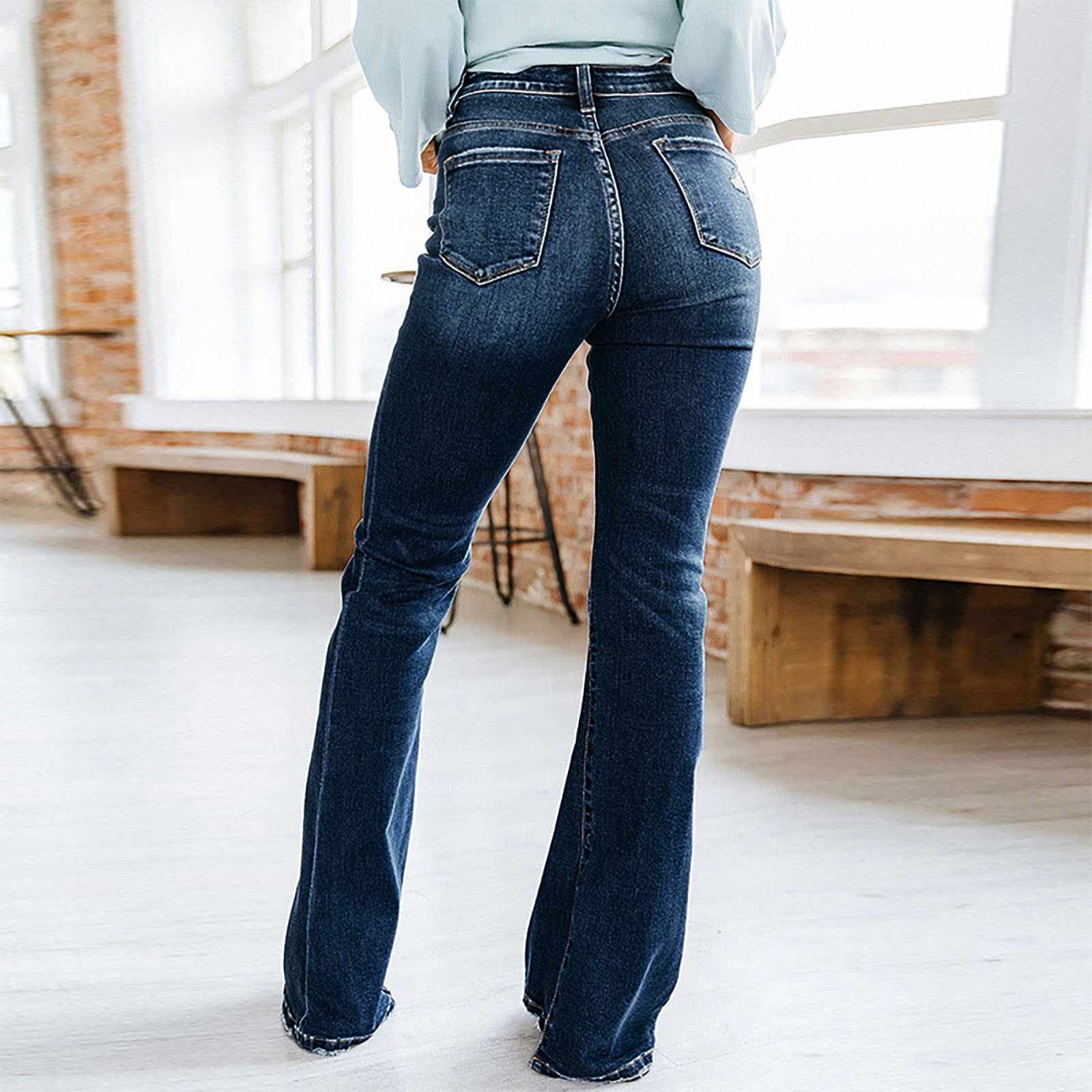 Hfyihgf Bell Bottom Jeans for Women High Waisted Flare Jeans with Classic  Wide Leg Ripped Denim Pants(Blue,S) 