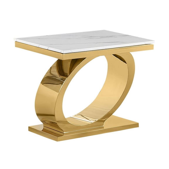 Best Quality Furniture White Marble End Table with Gold Steel Oval Base