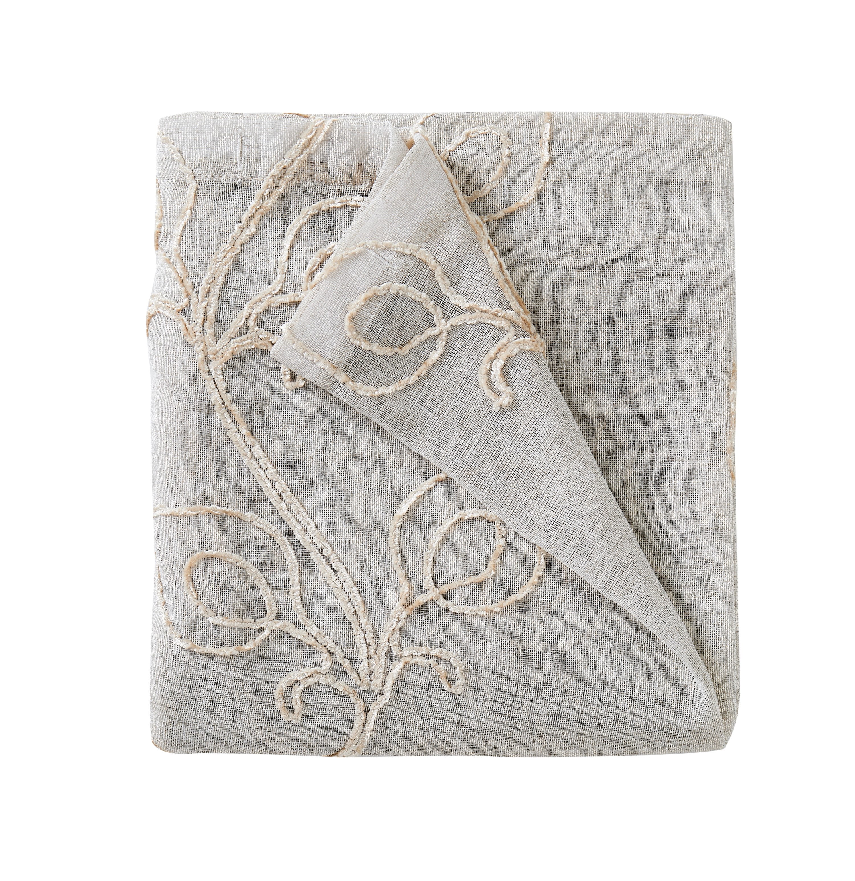 Dainty Home Stella 3D Floral Chenille Embroidered Solid Sheer 76" x 96" Window Curtain Panel Pair in Linen