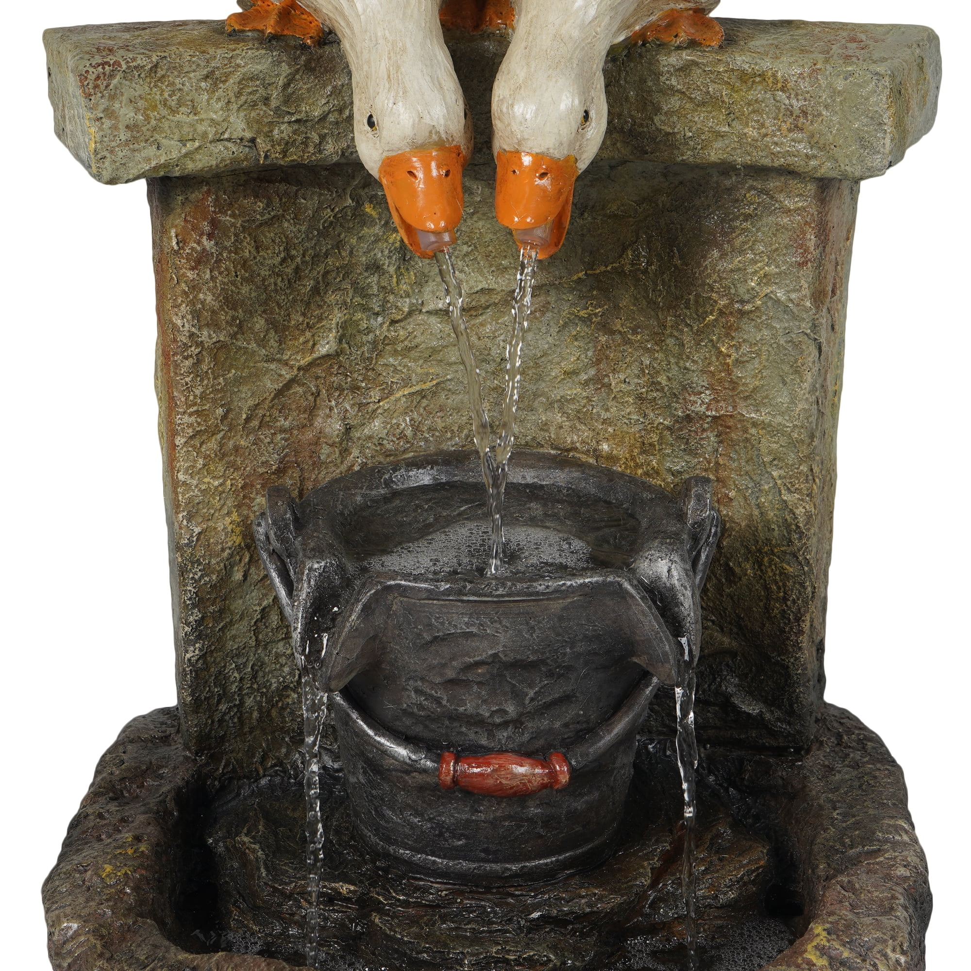 LuxenHome Resin Ducks Outdoor Fountain with LED Light