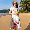 thumbnail image 4 of Naloa Cockatoo Red Berries Print Womens Summer A-Line Dress with Pockets,Short Sleeve Dresses,Flowy Beach Swing Dress for Vacation Travel, 4 of 6