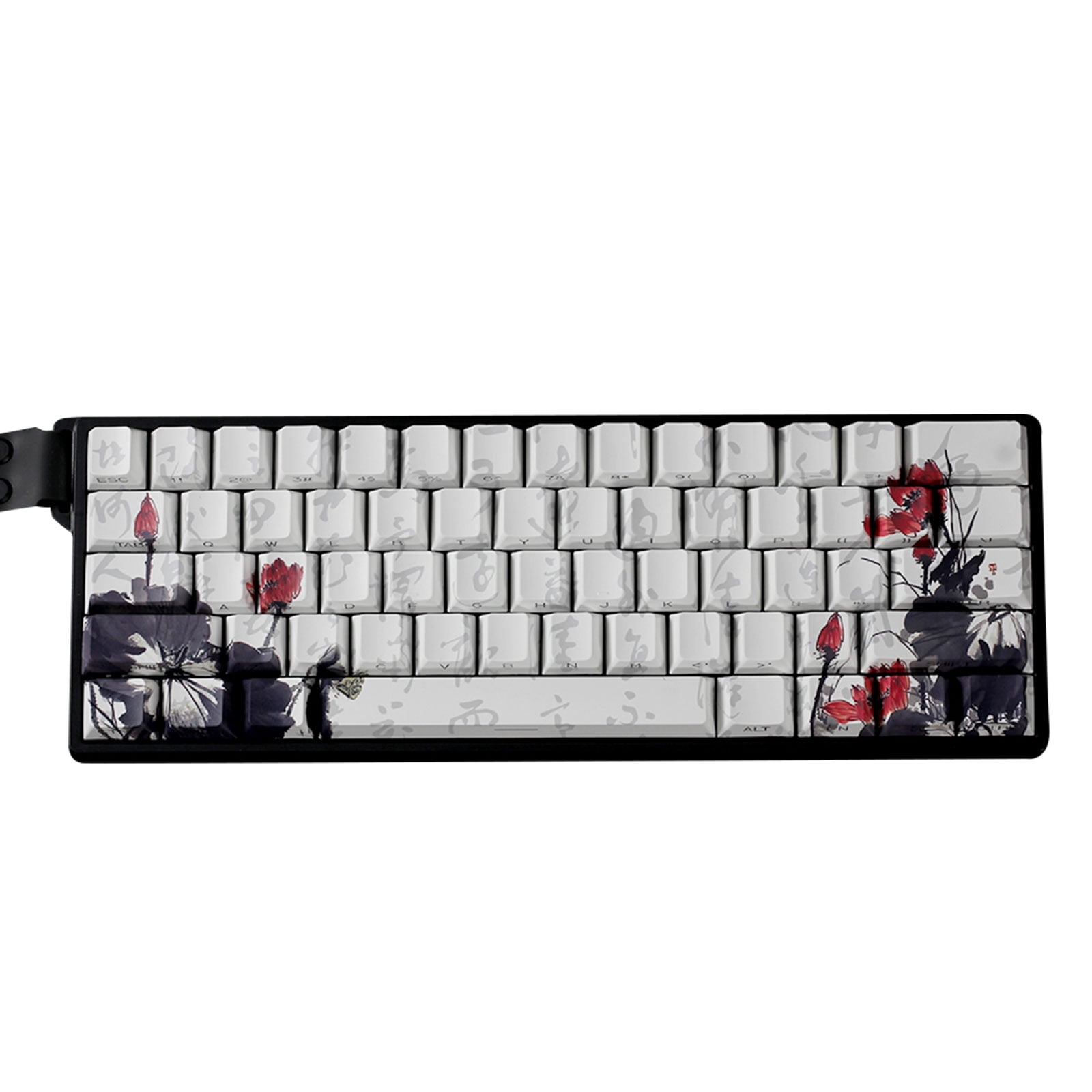 PBTs Keycaps for Mechanical Keyboards 65 Percent Layout Japanese Plums Blossoms Theme OEM Height Profile with Oil Resistant Coating