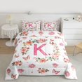 thumbnail image 2 of Homewish Girls Personalized Gifts Queen Comforter Set,Pink Letter K Bedding Sets,Vountry Flower Butterflies Bedding Comforter Set For Princess,Lightweight Room Decoration Reversible,3pcs, 2 of 8