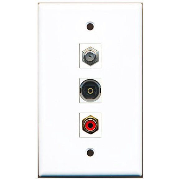 RiteAV - 1 Port RCA Red and 1 Port Coax Cable TV- F-Type and 1 Port Toslink Wall Plate