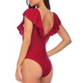thumbnail image 6 of Women Retro One Piece Swimsuit V Neck Ruffle Shoulder Bathing Suits Slim Cutout Swimwear, 6 of 6