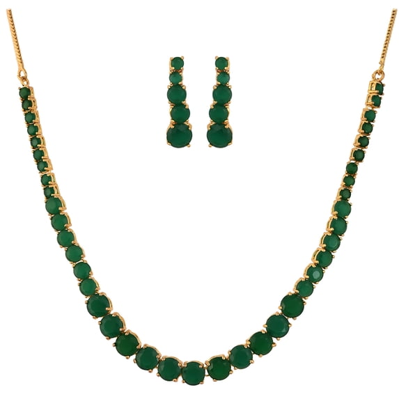 Ratnavali Jewels Women's Necklace Cubic Zirconia Green Graduation Jewellery Earrings Necklace Set for Brides and Weddings