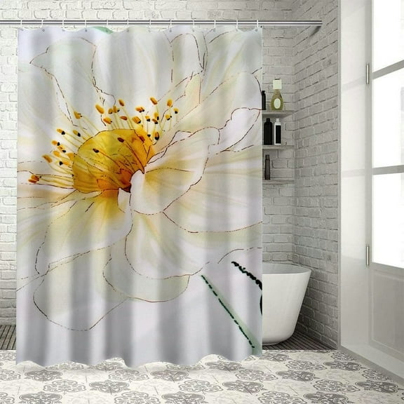 Creowell Green Floral Shower Curtain, Natural Sage Green Flower Shower Curtain for Bathroom, Modern Green White Shower Curtain, Watercolor Waterproof Fabric Shower Curtain Set with Hooks White
