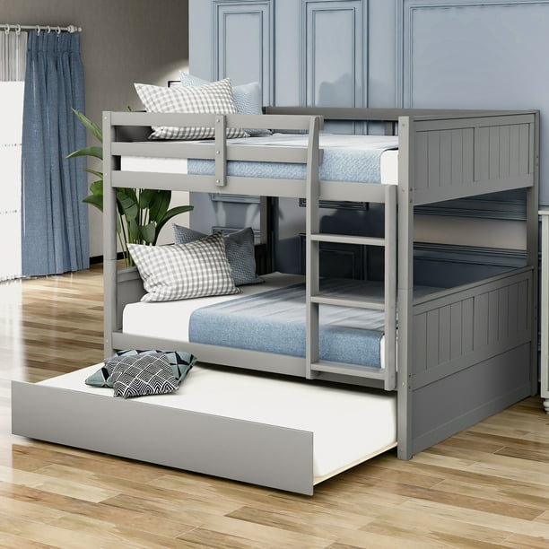 Toyuson Full Over Bunk Bed With Twin Size Trundle Gray Com Toyuson Full Over Bunk Bed With, Baldwin Blue Twin Over Full L Shaped Bunk Beds With Storage