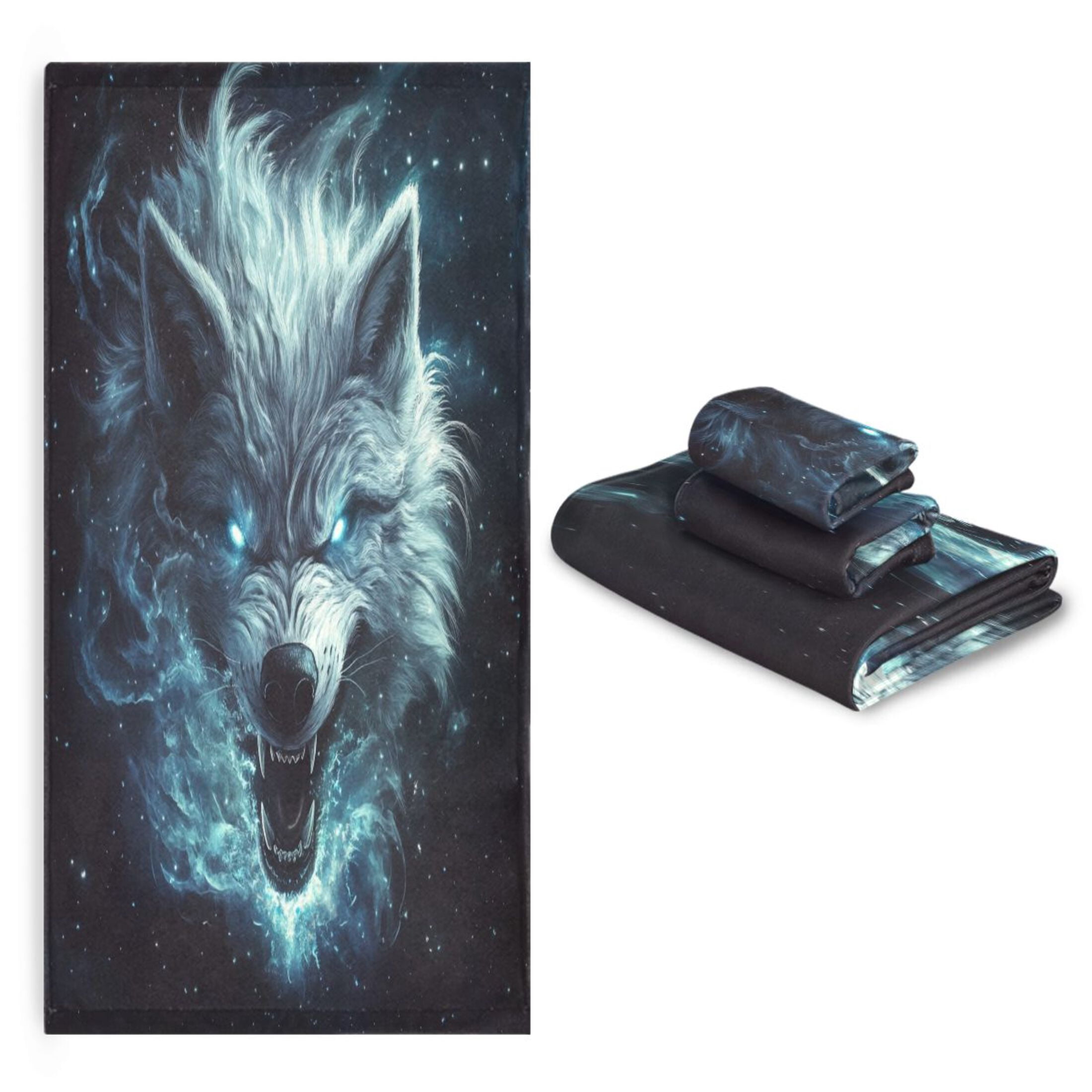 WOBOGO Show Ferocity Wolf Ultra Soft 3 Pack Cotton Towel Set Includes 60 x 30in Bath Towel 28 x 16in Face Towel and 13 x 13in Small Square Towel for Everyday Use Lightweight and Compact