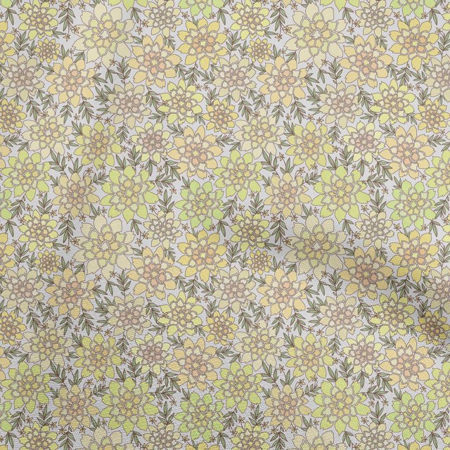 oneOone Tissu Polyester Spandex Jaune Floral Rétro Matériel de Couture Imprimé Tissu au Mètre 56 Pouces de Large