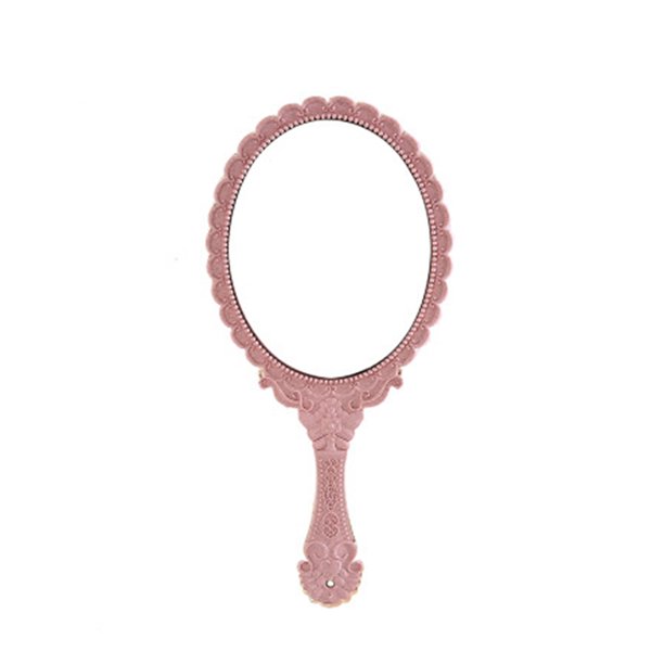 EeaseMX Espejo de maquillaje portátil con mango de encaje, diseño retro creativo, color rosa