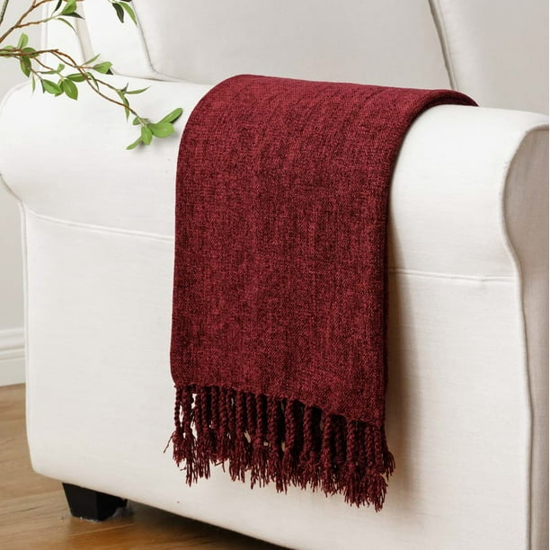 BATTILO HOME Burgundy chenille Throw Blanket for couch Decorative Fringe Velvety Red Throw Blanket for Sofa Home DAcor 50x60 Walmart