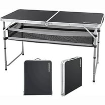 FUNDANGO Black Portable Folding Card Table with Adjustable Mesh Storage Bag 2.7ft Card Table for Camping, Travel, Outdoor Folding Card Table with Handle, 47.2"*23.6"*27.5", Black