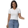 thumbnail image 3 of Women's Summer Short Sleeve Shirt V-Neck Collar Pullover Tops Lightweight Knit Polo Shirt, 3 of 4