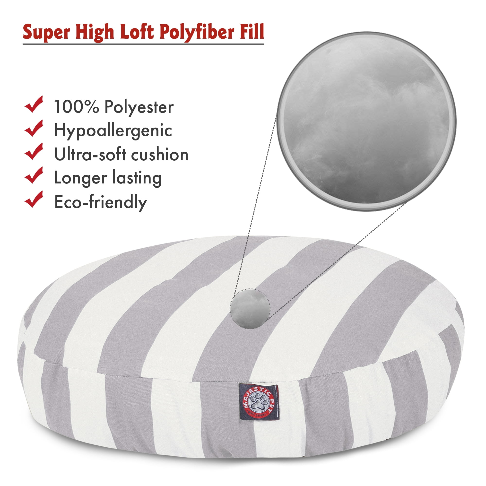 Majestic Pet | Vertical Stripe Round Pet Bed For Dogs, Removable Cover, Gray, Large
