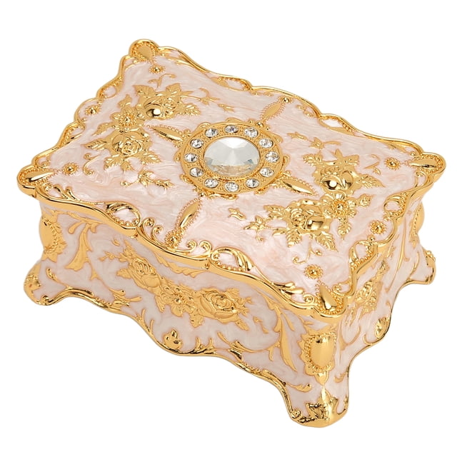 Vintage Jewelry Box, Small Jewelry Box European Style Exquisite Hand Carved For Necklace Gold Red,Gold White,Gold Blue