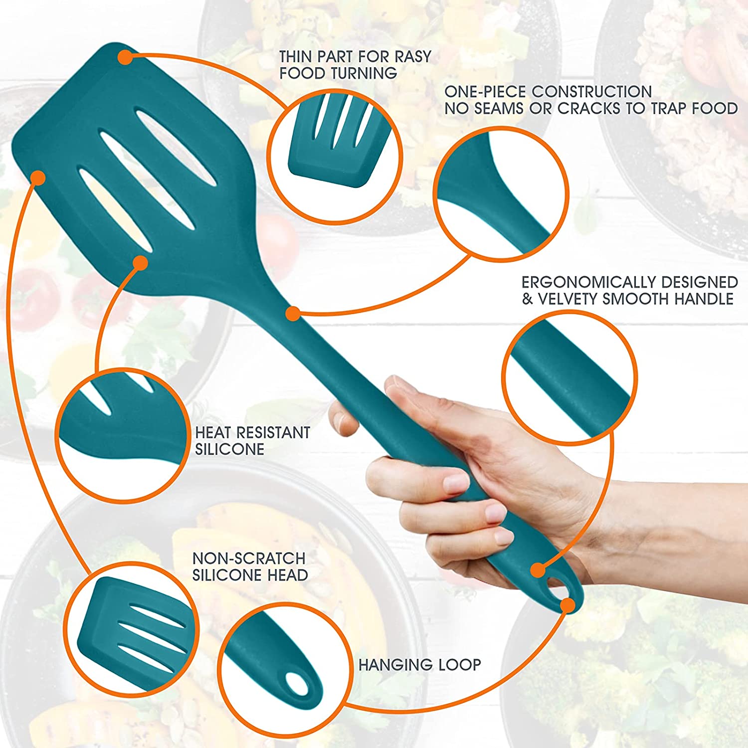 Vesteel 15-Piece Silicone Cooking Utensil Set, Teal photo 4