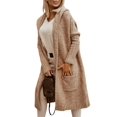 thumbnail image 2 of Womens Long Cardigan Cable Knitted Open Front Oversized Long Sleeve Hooded Outerwear Sweater Coat Camel M, 2 of 8