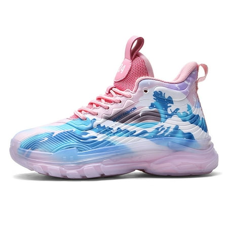 

Boys girls kid basketball shoes Light ventilation Landscape painting durable lace up non-slip Rubber sole Child youth Big Kids cozy lined outdoors sports shoes