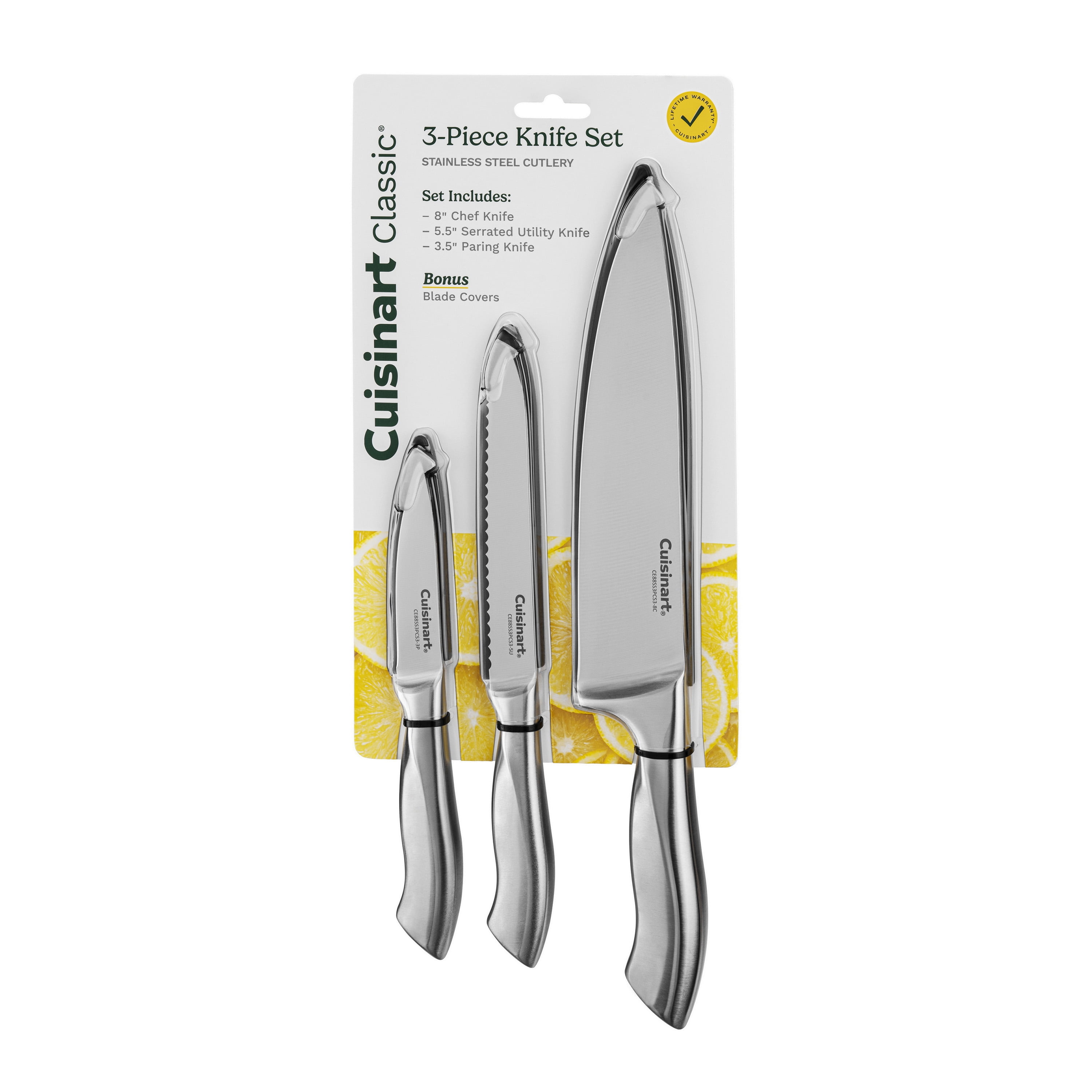 Cuisinart Classic Stainless Steel 3-Piece Knife Set with Blade Guards