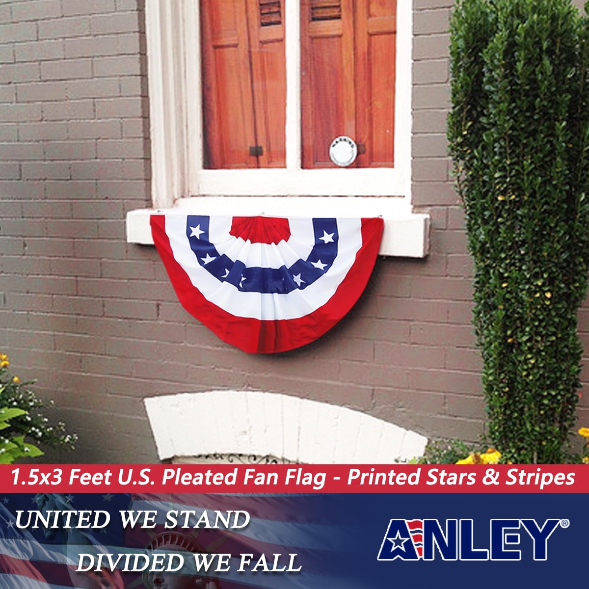 ANLEY USA Pleated Fan Flag, 1.5x3 ft American US Bunting Flag - United States 1.5 x 3 Ft Half Fan Banner （1 Pack）
