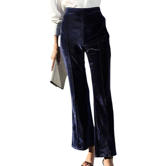 MAWCLOS Ladies Bottoms Wide Leg Palazzo Pant High Waist Pants Lounge Daily Wear Velvet Trousers Navy Blue XL