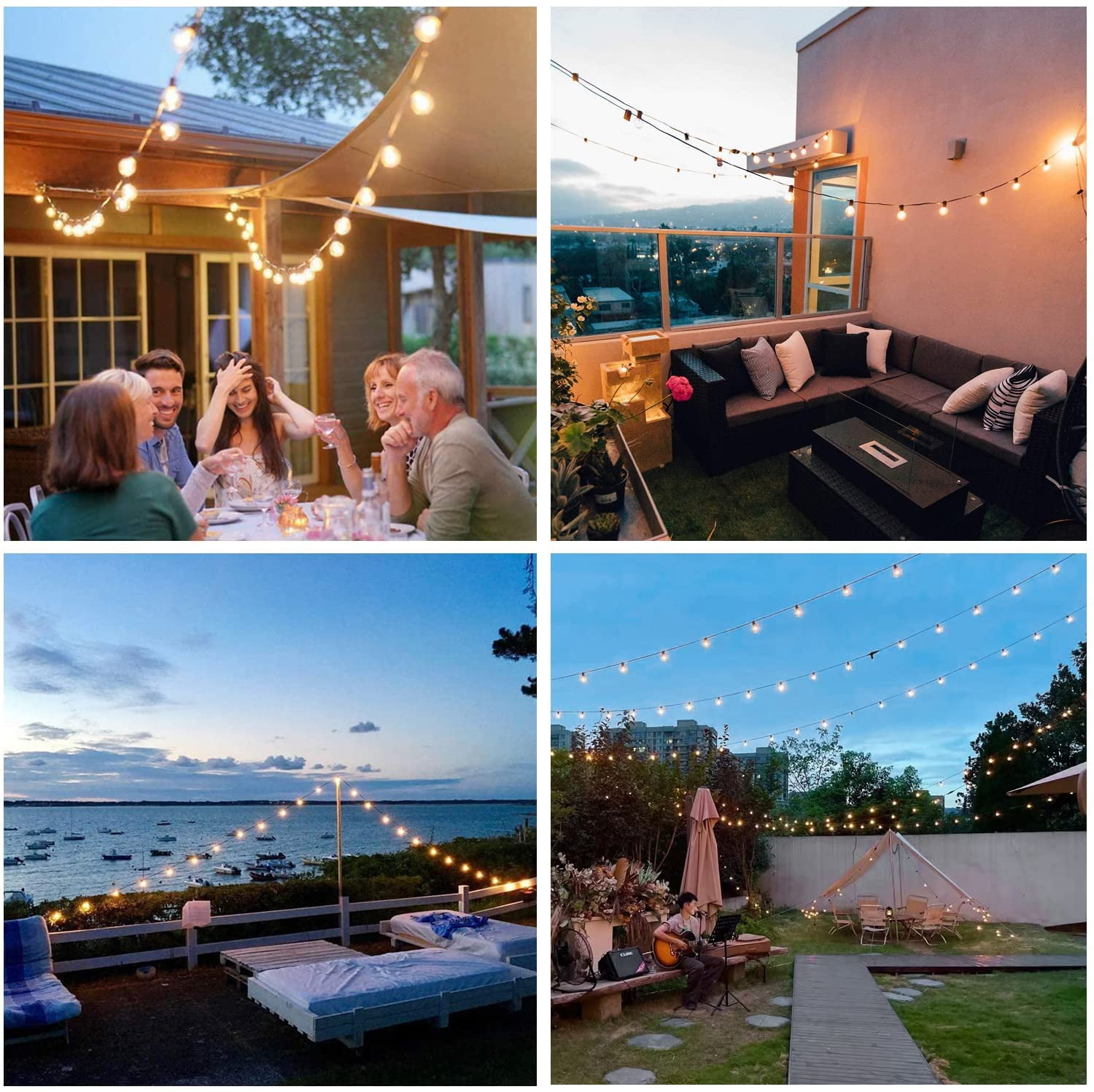 Yi Lighting 59 ft Outdoor String Light with 50pcs Shatterproof Globe LED Bulbs, Weatherproof for Patio Backyard Garden Party