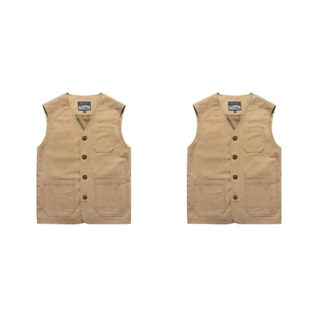Youkk Gilet Classique et Polyvalent pour Papa avec Multiples Poches Multi-Poches Kaki TG 2ensemble
