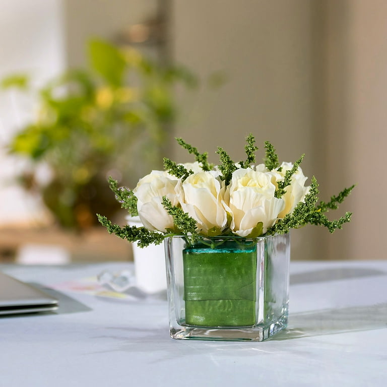 White Flowers In Square Vase