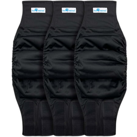 UPC: 0682198767585 | Paw Inspired Reusable Male Dog Wraps Belly Bands Diapers for Dogs| Washable Male Dog Diapers Male Doggie Puppy Pet Diapers| Dog Wrap Diaper Cover  Incontinence (Medium (3ct)  Black (Black Lining))