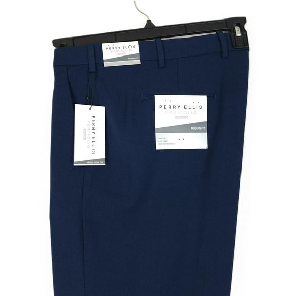 Perry Ellis Portfolio Men's Modern-Fit Heather Solid Dress Pants Blue 40x32 B4HP