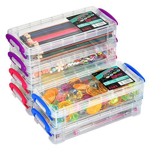 BTSKY 6 Colors Large Capacity Pencil Box Stackable Colorful Office Supplies Storage Organizer Box Brush Painting Pencils Storage Box Watercolor Pen Container Drawing Tools 
