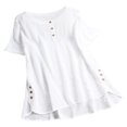 thumbnail image 3 of Camiseta a cuadros Mujer Botón de verano Blusa de manga corta Top suelto, Blanco, M kenally AP001353-02, 3 of 7