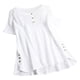 thumbnail image 3 of Camiseta a cuadros Mujer Botón de verano Blusa de manga corta Top suelto, Blanco, L Jumpingount AP001353-03, 3 of 7