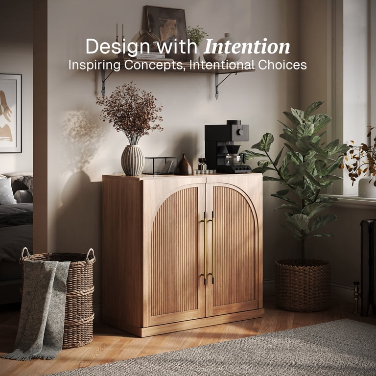 BELLEZE, Modular Sideboard, with Double-Arc Wood Doors, Beige