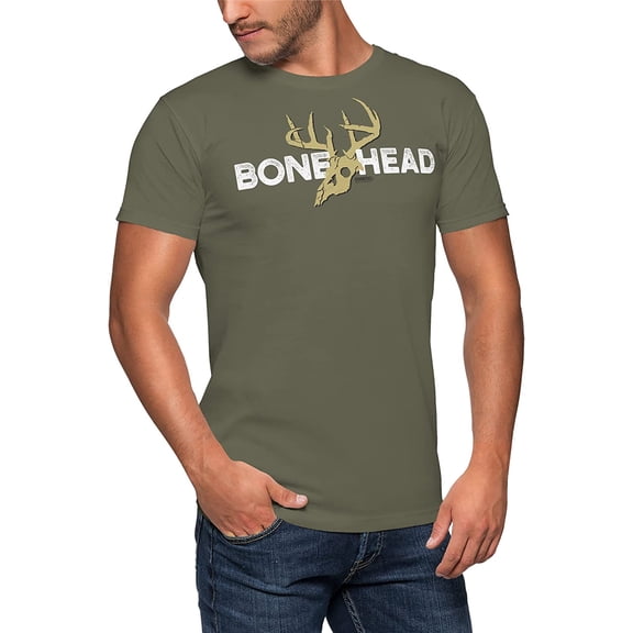 GIMMEDAT Deer Hunting Mens Short Sleeve Shirt Bone Head Graphic T-Shirt Dad Gift (Large) Moss Green