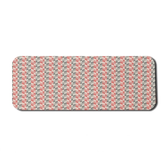 Modern Computer Mouse Pad, Abstract Vertical Stripes and Lines Regular Symmetric Lattice Graphic, Rectangle Non-Slip Rubber Mousepad Large, 31" x 12", Grey Vermilion and Cream, by Ambesonne